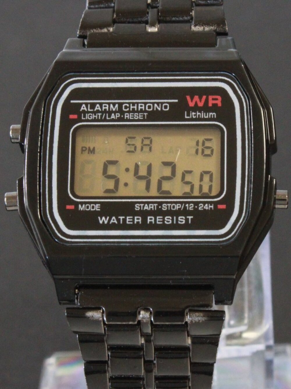 Retro Style Digital Watch Metal Case Bracelet Back light, Stopwatch, Day, Date - Picture 6 of 11